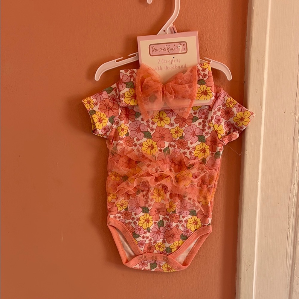 Floral Baby Onesie with Bow + 3 pack of onesies